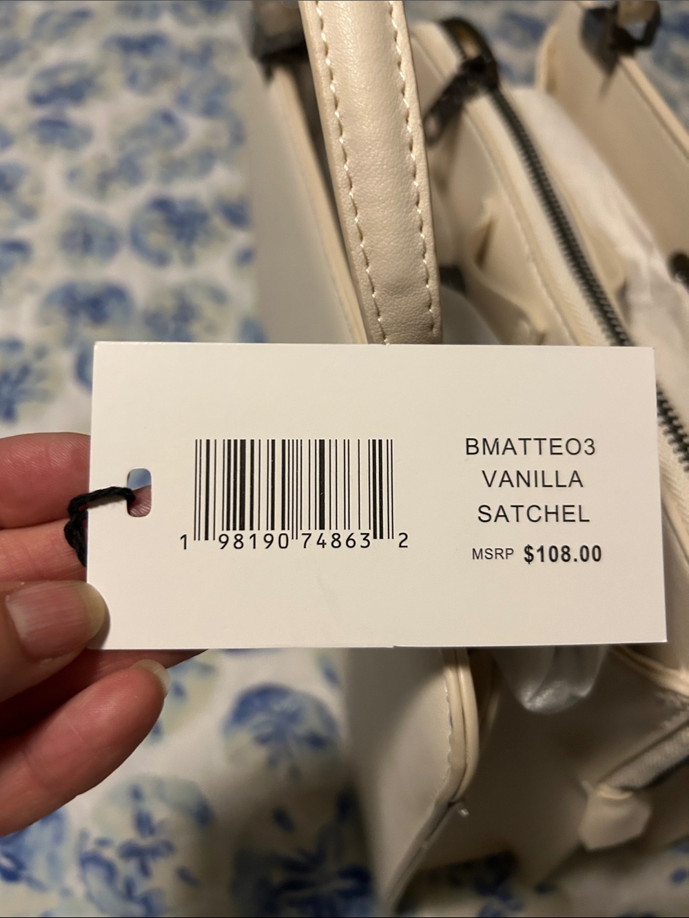 Steve Madden Cream Satchel with Top Handle and Strap - Picture 5 of 5